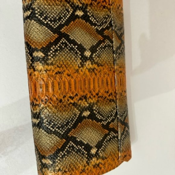 LORI BLUE VINYL CLUTCH BAG  RHINESTONED HANDLE SILK LINING - Picture 3 of 9